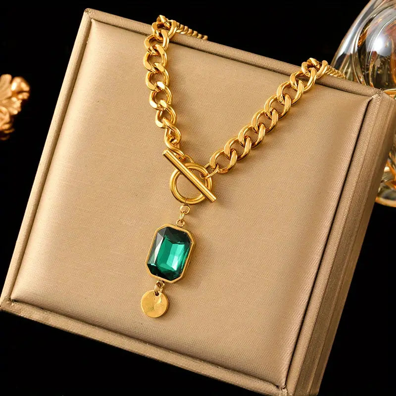Collier Pendentif Chaîne Émeraude Épais