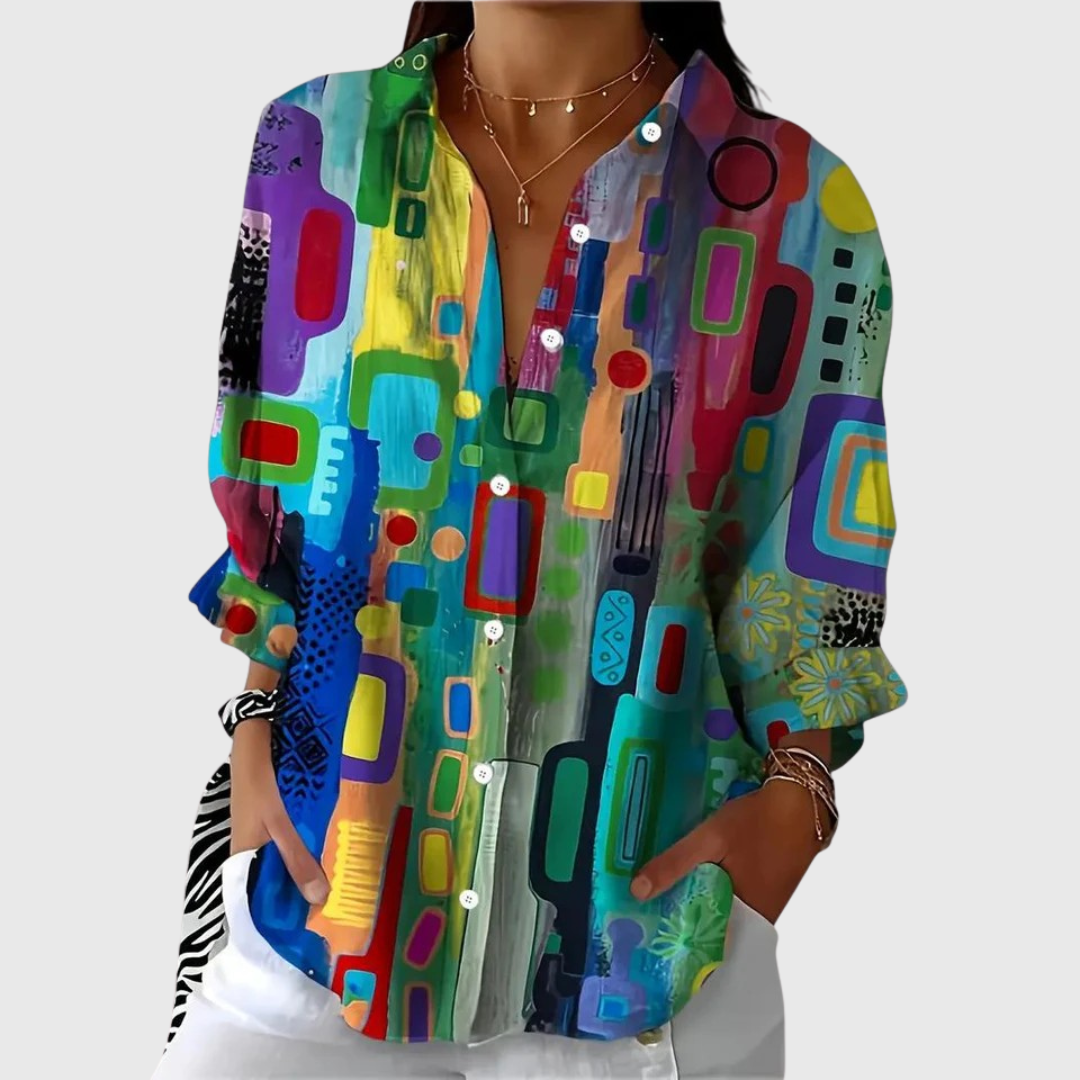 Léa | Blouse Élégante à Motif Géométrique